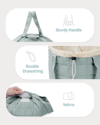 Narwey Lay Flat Drawstring Quilted Makeup Bag, Travel Toiletry Cosmetic Bag - color: B-Quilted Sage Green