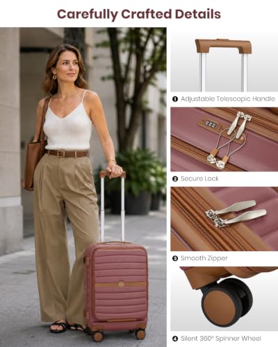 Kono Carry On luggage Airline Approved 20 Inch - color: Apricot Burgundy, size: Carry-on 20-inch