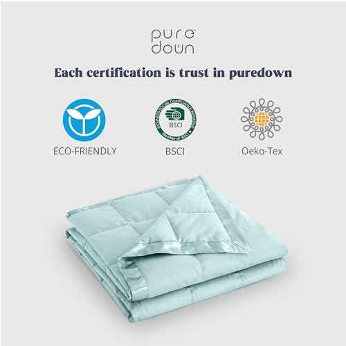 puredown® Blankets Queen Size - Soft Lightweight Down Blanket for Bed, Cozy Warm Luxury Bed Blanket with Satin Trim, Blue (90"X90") - color: 04 Blue, size: Full/Queen