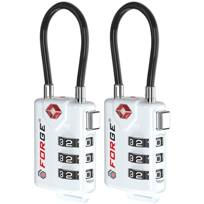 Forge TSA Approved Luggage Locks, Open Alert Cable Lock, White, 2 Pack - color: WHITE 2PK
