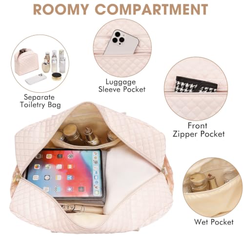 Large Travel Duffle Bags for Women: Weekender Bag with Shoe Compartment - color: Beige