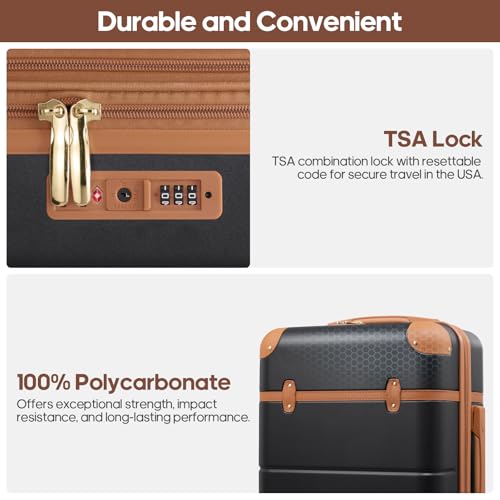 Expandable Carry On Luggage Set, 20In PC Hardside Suitcase with Backpack - color: Black