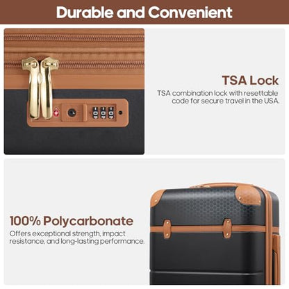 Expandable Carry On Luggage Set, 20In PC Hardside Suitcase with Backpack - color: Black