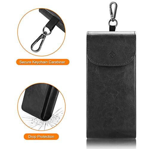 FINTIE Double Glasses Case with Carabiner Hook, Vegan Leather Eyeglass Case - color: Black