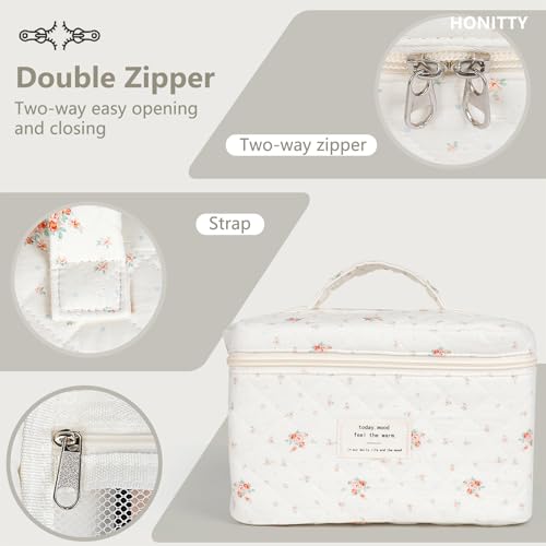 honitty Makeup Bag,Quilted Cosmetic Bags for Women - color: Red-White