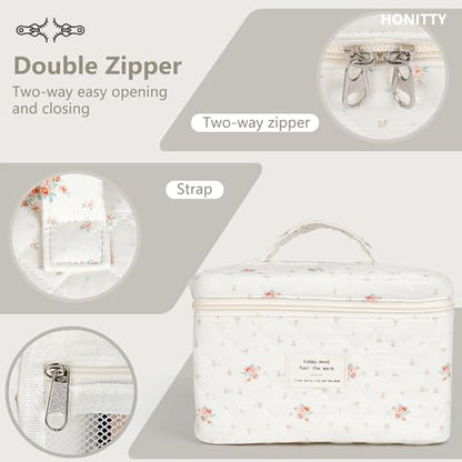 honitty Makeup Bag,Quilted Cosmetic Bags for Women - color: Red-White