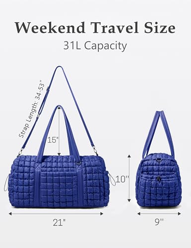 Quilted Travel Duffle Bag Puffer Weekender Bag Overnight Bag Duffel Gym Bag - color: Deep Navy