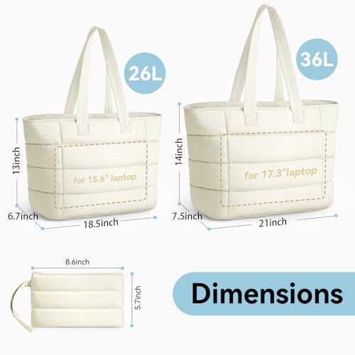 PASMAN Puffer Tote Bag for Women - Nurse Bag with Bottle Pocket - color: White, size: Large