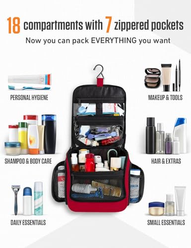 VENTURE 4TH Hanging Travel Toiletry Bag, 18 Compartments - Red - color: Red