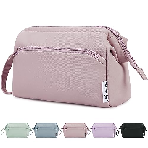 Narwey Travel Makeup Bag Toiletry Bag, Wide Open Cosmetic Bag for Women - color: A-Dusty Rose, size: Small