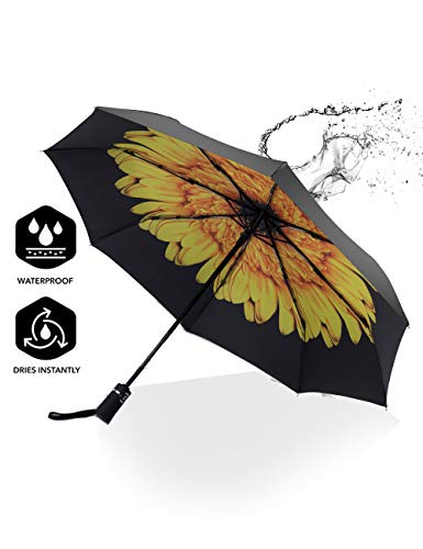 SY COMPACT Travel Umbrella for Rain, Windproof Automatic Compact Umbrella - color: flower yellow