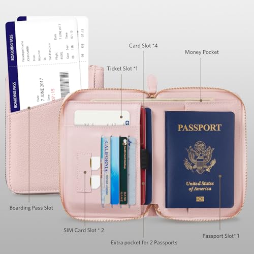 CoBak Passport Holder Cover with Safe Zipper Closure - color: Pink