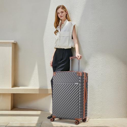 Cosbarn Luggage Sets 5 Pcs Suitcases with Wheels, 20"/24"/28",Gray - color: Gray, size: 5 Piece Sets (20/24/28/Db/Tb)