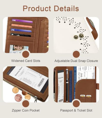 Beige Brown Wallet Women RFID, Passport Holder, Credit Card Holder - color: Black & Brown