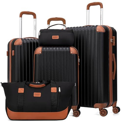Cosbarn Luggage Sets, Lightweight Durable Hardshell, 5 piece Suitcase Sets - color: Black