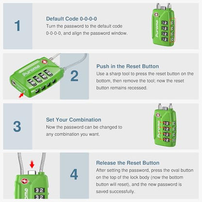 Puroma 2 TSA Approved Luggage Locks 4 Digit Code Cable Lock Basic Green - color: Basic Green