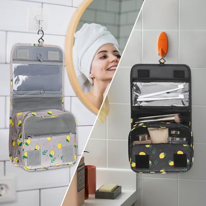 3Pcs Foldable Hanging Travel Toiletry Bag,Waterproof Portable Travel Bags, Multifunction Travel Makeup Cosmetic Bag Organizer with Hanging Hook (Lemon) - color: Lemon