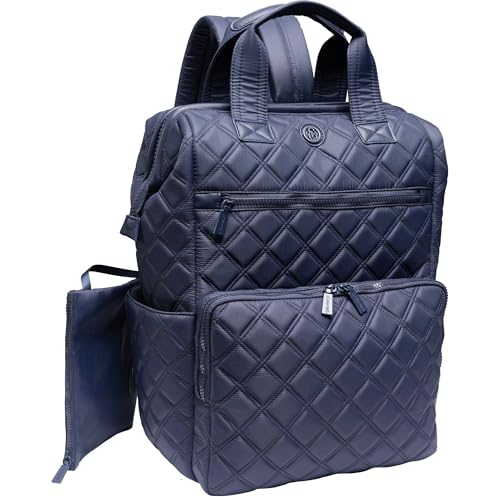Joan & David Diamond Quilted Puffer Nylon Square Laptop Backpack - color: 600-navy