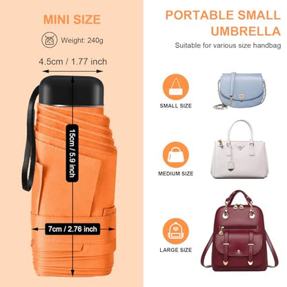 Mini Umbrella for Travel with Case Small Compact Sun Rain Tiny for Purse - color: 1503.Orange