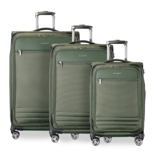 Ricardo Beverly Hills Softside 3 Piece Set: 20 Carry-On, 24 Medium, & 28 Large, Lightweight Expandable Luggage, Spinner Wheels, TSA Lock, Telescopic Pull Handle, Ashbury Series, Pine - color: Pine, size: 3-Piece Set (20, 24, 28)