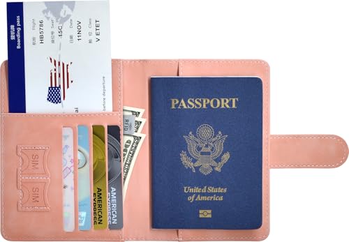 Passport Holder Cover Wallet Case RFID Blocking Card Slot Travel Essentials - color: Pink