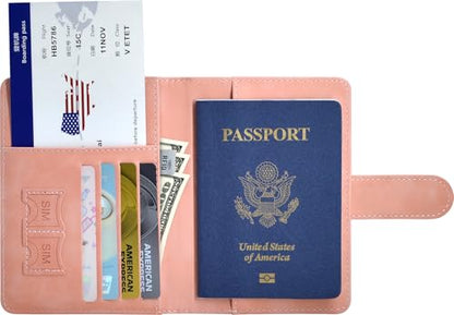 Passport Holder Cover Wallet Case RFID Blocking Card Slot Travel Essentials - color: Pink