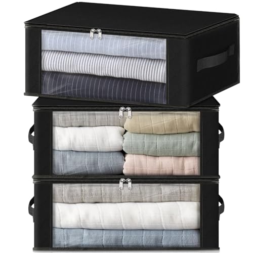 HomeHacks 3-Pack Clothes Organizer Storage Bags, 35L Storage Bins, Black - color: Black