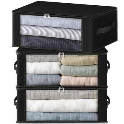 HomeHacks 3-Pack Clothes Organizer Storage Bags, 35L Storage Bins, Black - color: Black