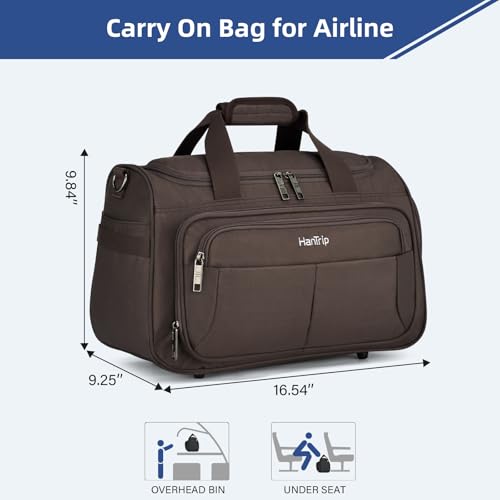 HanTrip 16 Inch Under Seat Carry On Duffle Bag for Airplanes, Coffee - color: Coffee, size: Carry-on 16.5-Inch