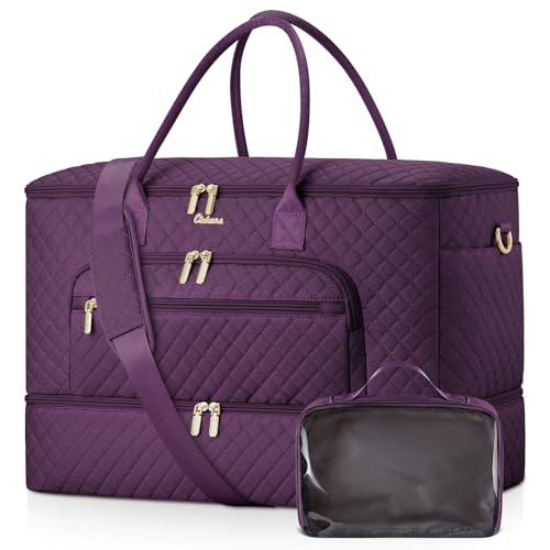 Travel Duffle Bag, Wide Open Large Weekender Bag for Women with Shoe Compartment, Carry on Overnight Bags with Toiletry Bag, Hospital Bag for Women Labor Delivery with Wet Pocket (Dark Purple) - color: Dark Purple, size: 45L
