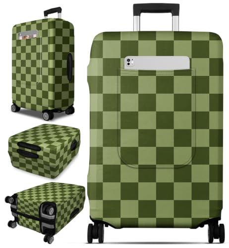Slohif Classic Green Checkered Luggage Cover with Storage Pocket 28-30 inch - color: Grass Green Checkered, size: L-(28-30)Inch