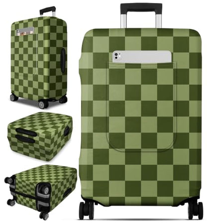 Slohif Classic Green Checkered Luggage Cover with Storage Pocket 28-30 inch - color: Grass Green Checkered, size: L-(28-30)Inch