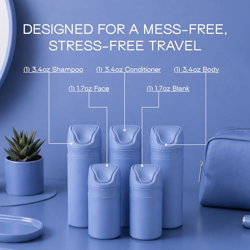 RIES Travel Bottles for Toiletries | Travel Size Containers | 5 Pack - color: Runaway Blue