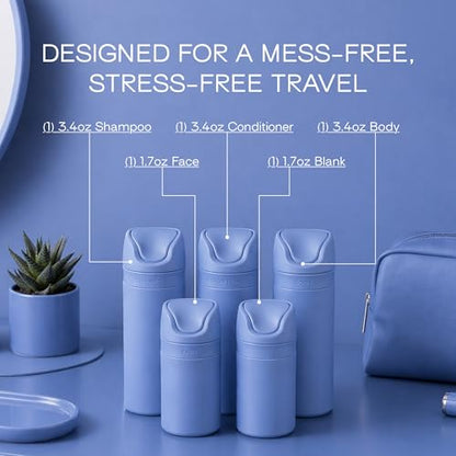RIES Travel Bottles for Toiletries | Travel Size Containers | 5 Pack - color: Runaway Blue