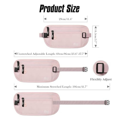 MoKo 안전한 여행용 머니 벨트, 언더커버 숨겨진 RFID 차단 여행용 지갑, 도난 방지 여권 지갑 남성용 여성용, 핑크, 휴대용 - color: 핑크, size: Waist for 24"-38"
