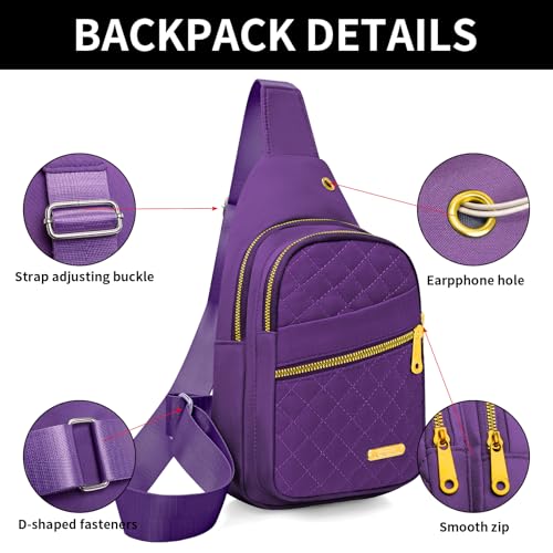 Aisijimo Small Sling Bag For Women Men Casual Crossbody Sling Backpack - color: 8003-purple