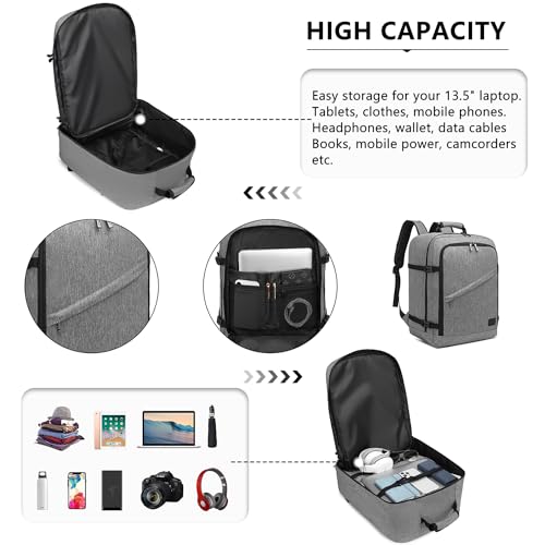 Kono Travel Backpack Airline Approved Overhead Bin Personal Item Bag - color: Grey, size: Medium