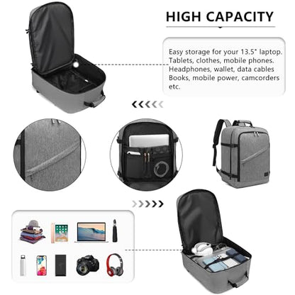 Kono Travel Backpack Airline Approved Overhead Bin Personal Item Bag - color: Grey, size: Medium
