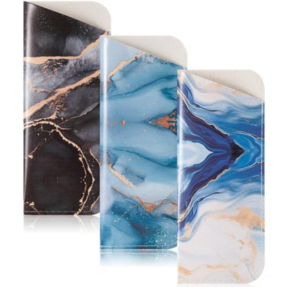 TRIUMPH VISION 3 Pack Reading Glasses Pouch Soft Case Eyeglass Sleeve Slim - color: Pu Marble Black Grey Blue White, size: Large