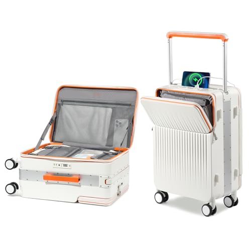 Joyway 20 Inch Top Opening Carry on Luggage with Aluminium Frame, White - color: White