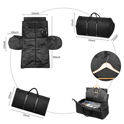 seyfocnia Convertible Carry on Garment Bag for Women, Garment Bags for Travel with Shoe Pouch 2 in 1 Hanging Suitcase Suit Bag for Women Travel Duffle Bag Garment Bag - color: A2-Black