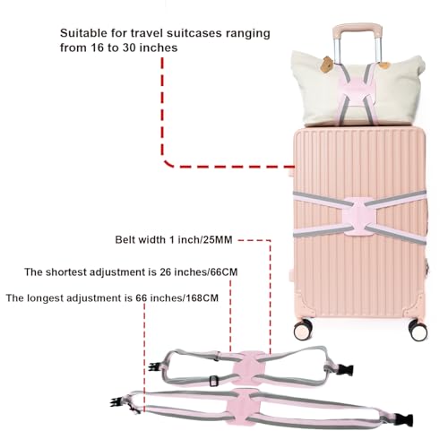 Luggage Straps for Suitcases, Travel Accessories to Connect Two Suitcase, Add A Bag Luggage Strap for Carry On Luggages Adjustable Buckle Belt (Grey/Pink-1pcs) - color: Grey/Pink-1pcs