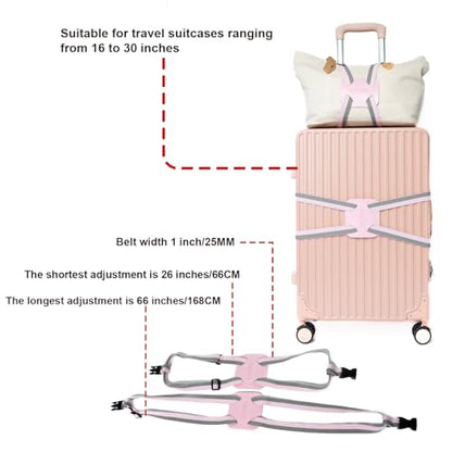 Luggage Straps for Suitcases, Travel Accessories to Connect Two Suitcase, Add A Bag Luggage Strap for Carry On Luggages Adjustable Buckle Belt (Grey/Pink-1pcs) - color: Grey/Pink-1pcs