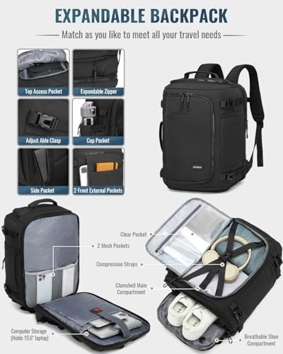 Joyway 4-Piece Hardside Luggage Set with Backpack, 20 24 28 Inch, Black | ABS+PC hardshell, TSA lock, 360 spinner wheels, lightweight pressure-resistant, expandable multi-function travel bag - color: Black, size: 4-Piece Set (20/24/28/BP)