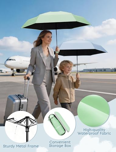 Jorilis Mini Compact Travel Umbrella with Case, Pocket Size UV Sun & Rain - color: Mint Green