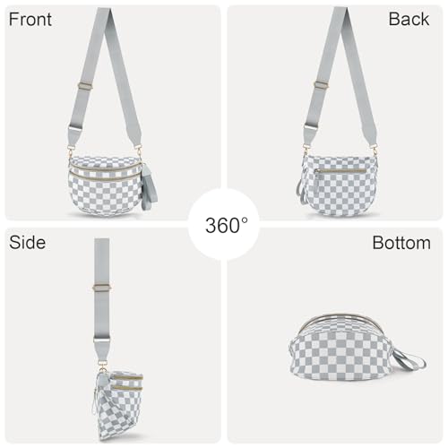 Checkered Crossbody Bags for Women, Large Nylon Bum Bags - color: Light Grey Checkered