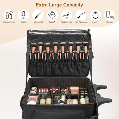 Relavel Rolling Makeup Case with Large Makeup Case, Black - color: 1-Black with Large Makeup Case
