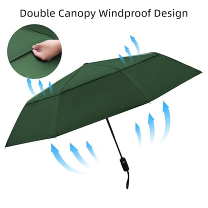 TradMall Travel Umbrella 42/45 Inches Double Vented Canopy - color: Dark Green, size: 42 Inches