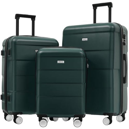 Merax Hardshell Luggage Set,3-Piece Travel Suitcases with Lock.Green - color: Dark Green, size: 3 Piece(20/24/28)