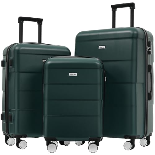 Merax Luggage Sets 3 Piece, Suitcases with Spinner Wheels,Dark Green - color: Dark Green, style: 3 Piece-20+24+28